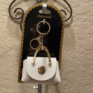 Charmed White and Gold Mini Purse Keychain